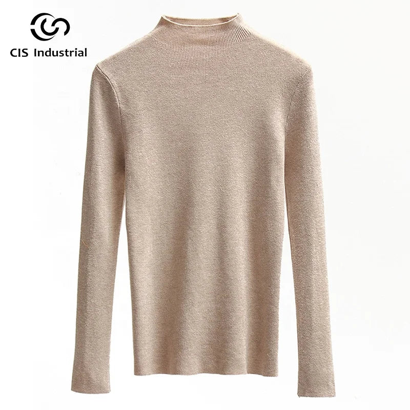 Wholesale Custom Logo Long Sleeve Turtleneck Knitwear for Women Basic Winter Pullover Top Elegant Girl's Sweater