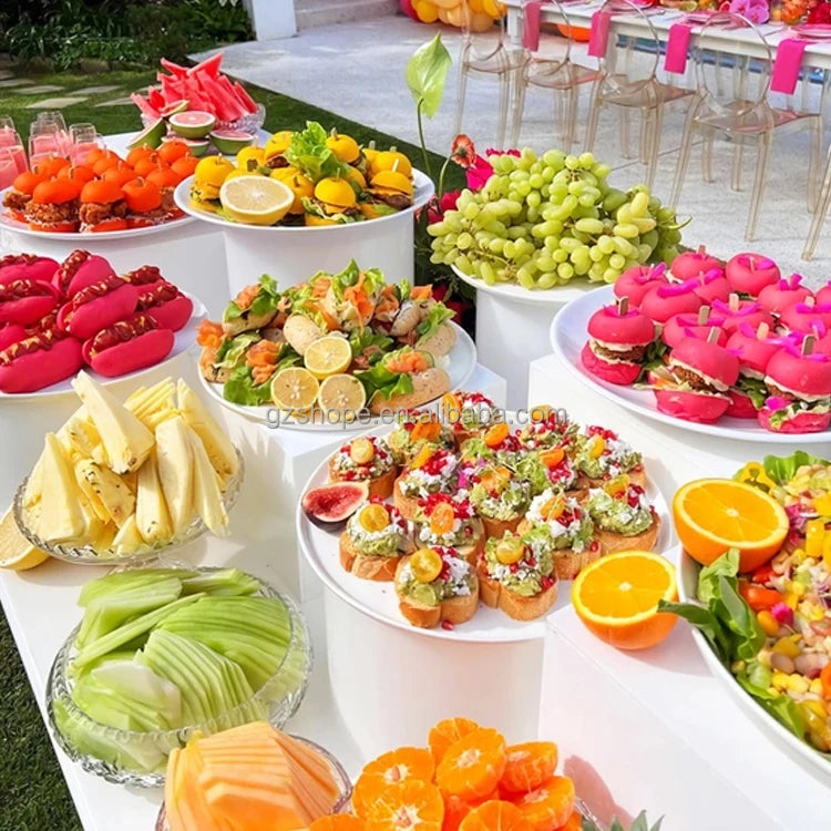 SHP Hot Sales White Acrylic Buffet Riser Display Stand for Food a Set of 4 Pieces Acrylic Riser for Wedding Party