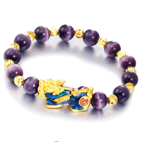 Wholesale Commemorative Gift Multicolor Cat's Eye Agate Beaded Bracelet Artistic Color Changing Pixiu Bracelet Gifts for Women