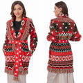 Winter Long Sleeves High Quality Wool Jacquard Tassel Turn Down Collar Oversized Red Christmas Cardigans