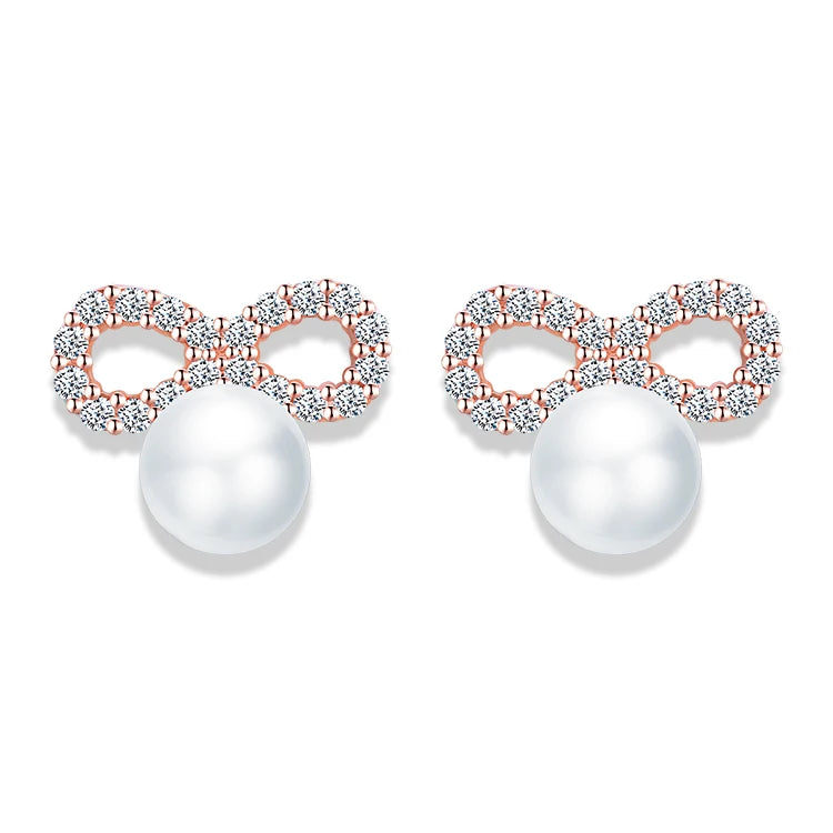 Dianity Earrings 925 Sterling Silver Pearl Stud Bow Earing