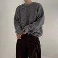 Casual Sweater Gray O-Neck Knitted Pullover Men Fashion Full Sleeve Loose Korean Fashion Jumper 2025 Spring Male Street