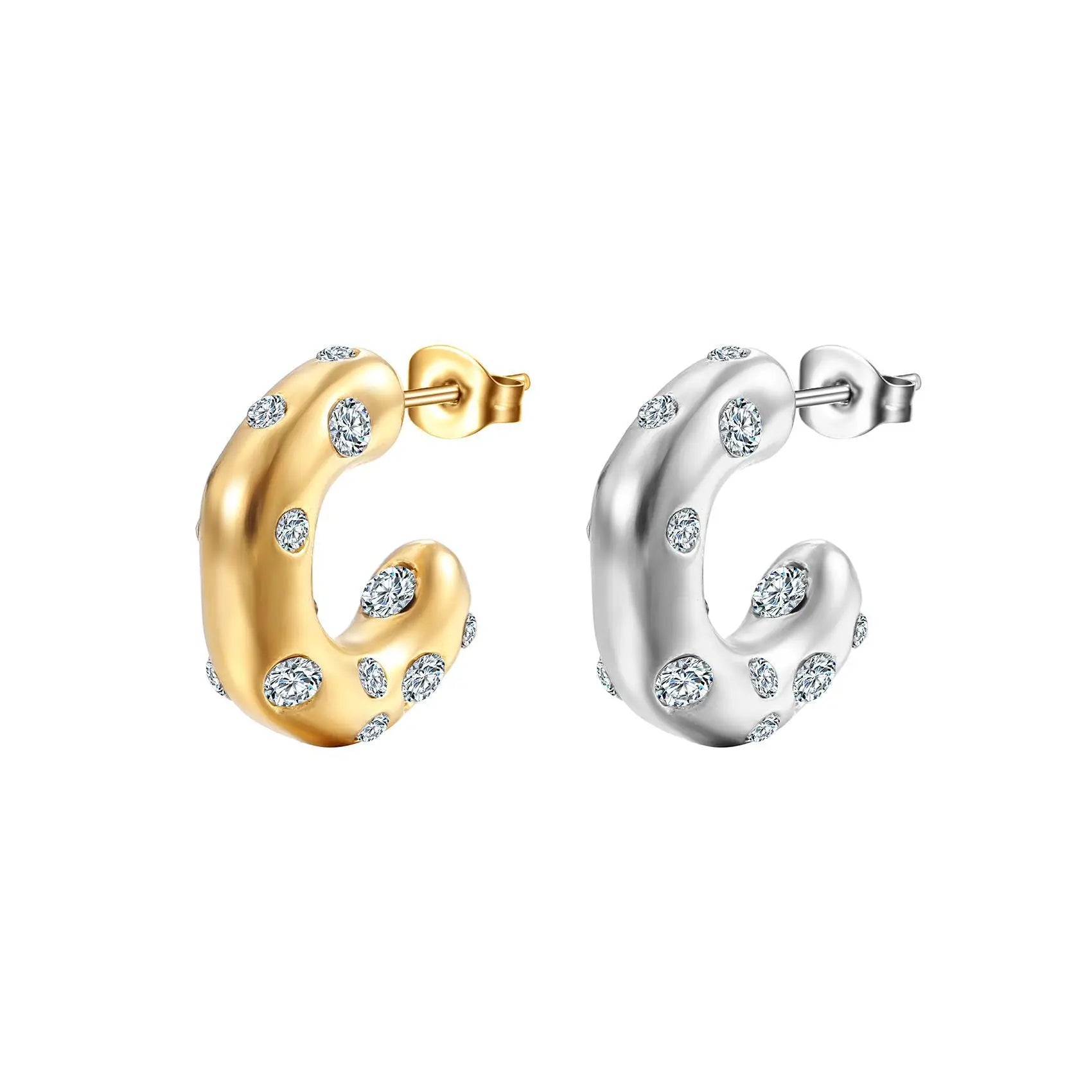 New Stainless Steel Crystal Inlaid Jewelry Non Tarnish Stainless Steel Earrings