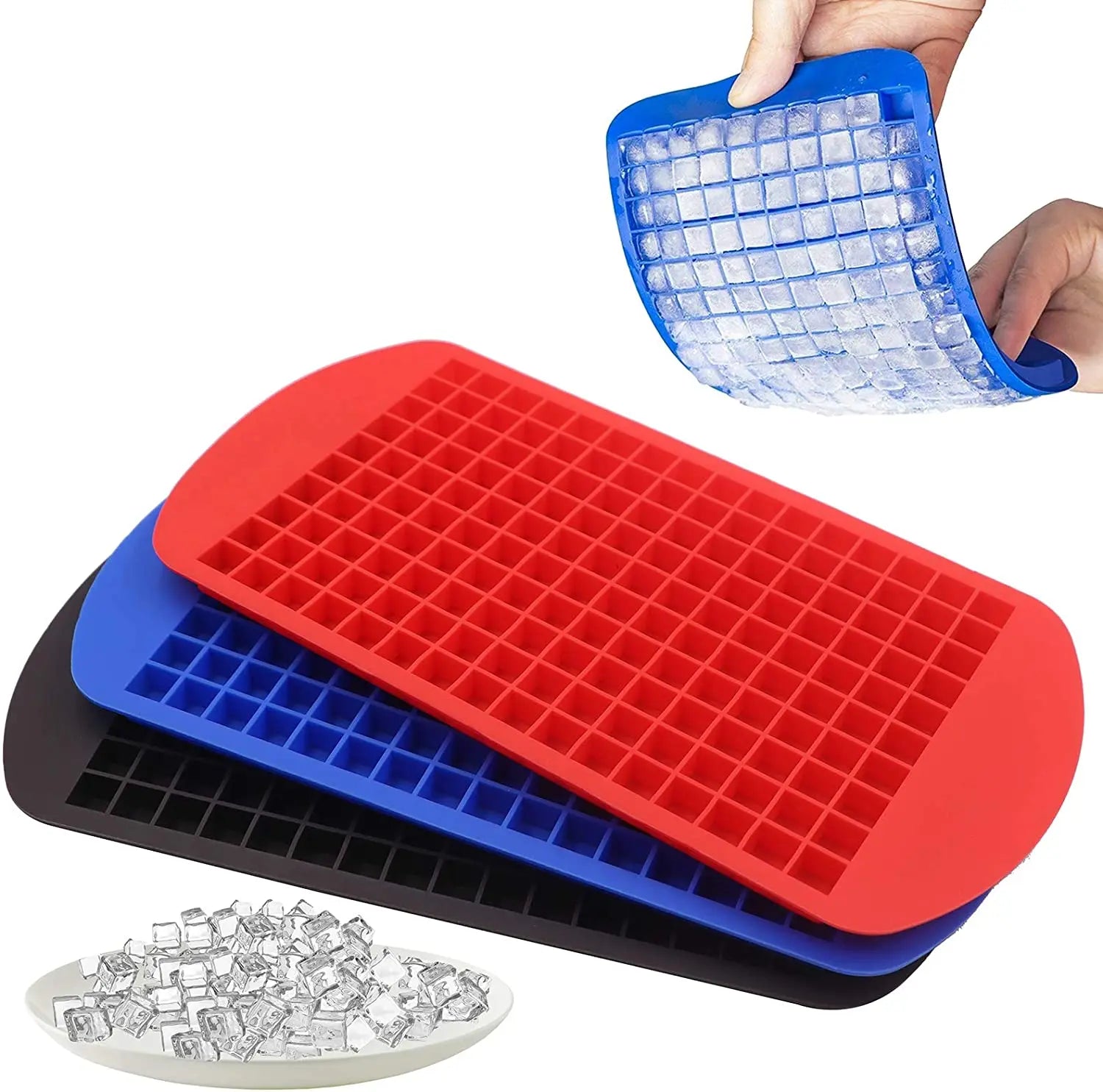 OKSILICONE Mini Ice Cube Trays 160 Small Ice Cube Molds Easy Release Crushed Ice Cube for Chilling Whiskey Silicon Mould