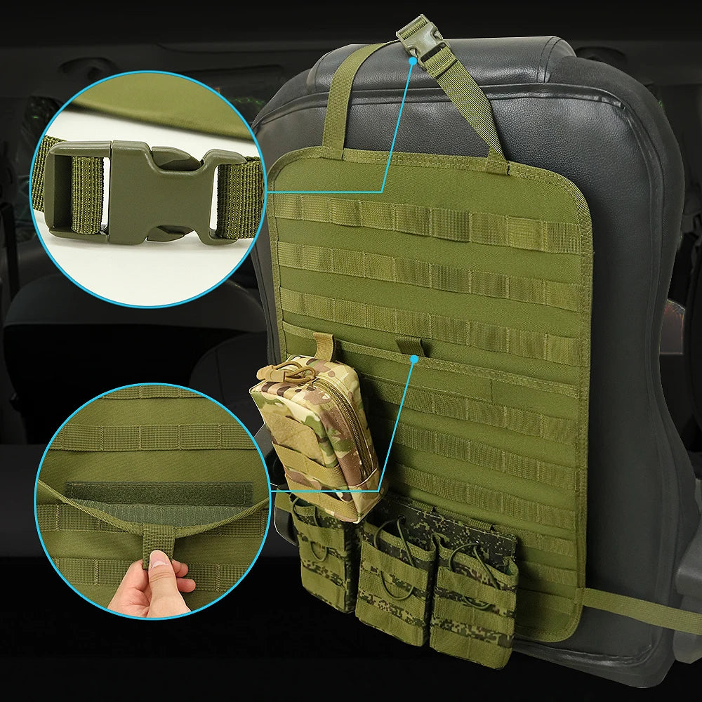 Universal Tactical MOLLE Vehicle Car Seat Back Organizer Panel Kit Mat Hanging Bags Stowing Pocket Protector