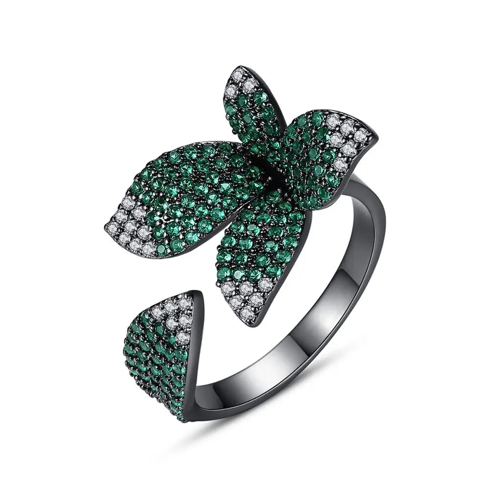 LUOTEEMI Elegant  Fashion Flower Resizeable Rings for Women Tiny Cubic Zirconia Women Engagement Ring