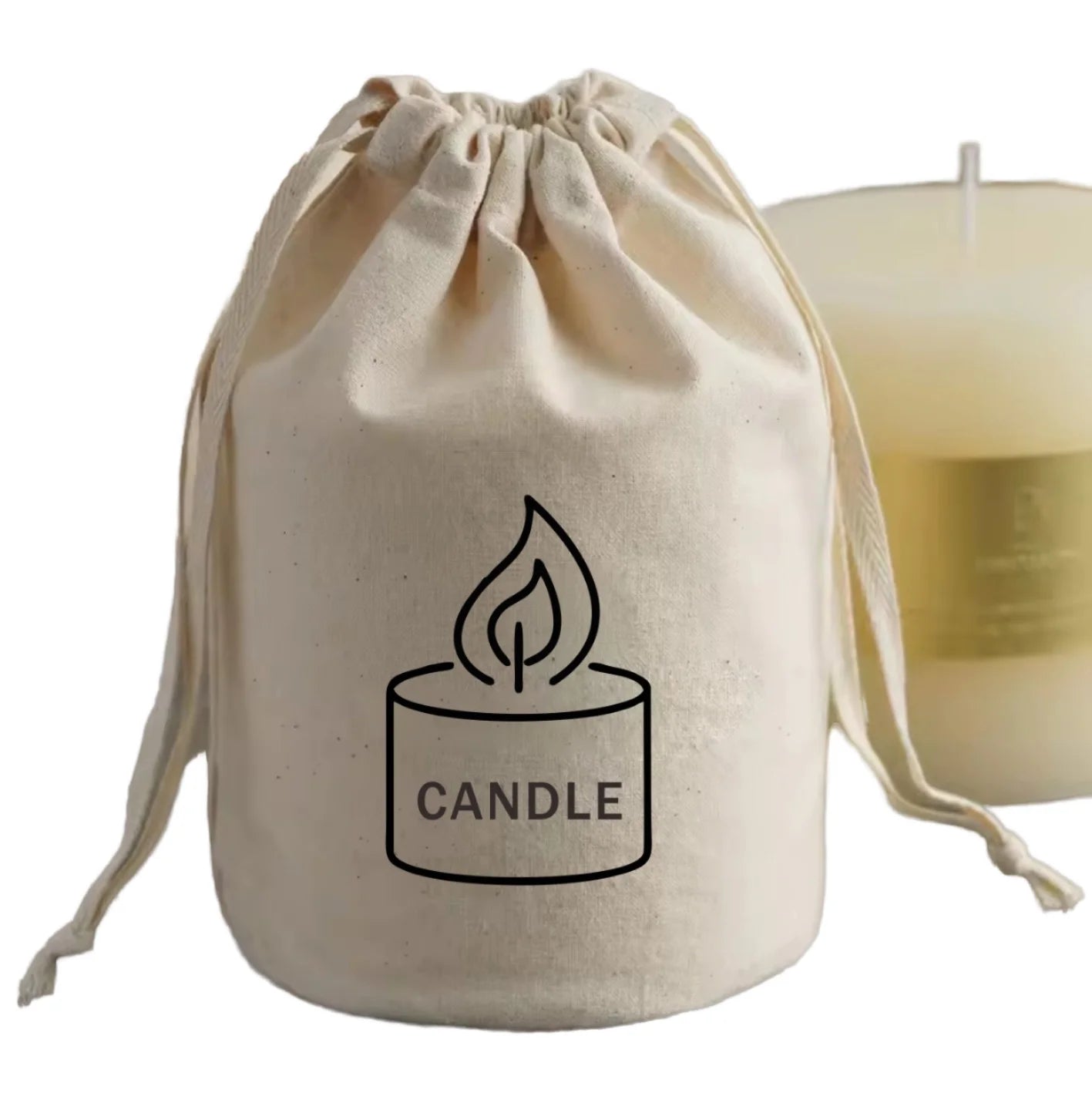 Custom Logo Printed Eco-Friendly Muslin Drawstring Gift Bag Recyclable Cotton Candle Cup Bottom Pouch Candy Makeup 4 Made Custom