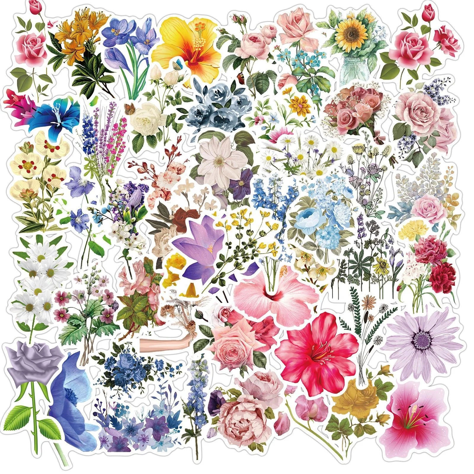 50Pcs Ins Style Flower Fresh Cute Washi Sticker For Girl Home Notebook Diary Cup Bottle Table Laptop Plant Stickers