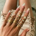15pcs Creative  Personal Jewelry Rings Diamond Flower 15 PCS Retro Carved Open Knit Ring Set New Arrive Summer Set Ring 2021