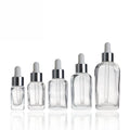 Square Glass Cosmetic Oil Serum Dropper Bottle 10ml 20ml 30ml 50ml 100ml Capacities for Essential Oils