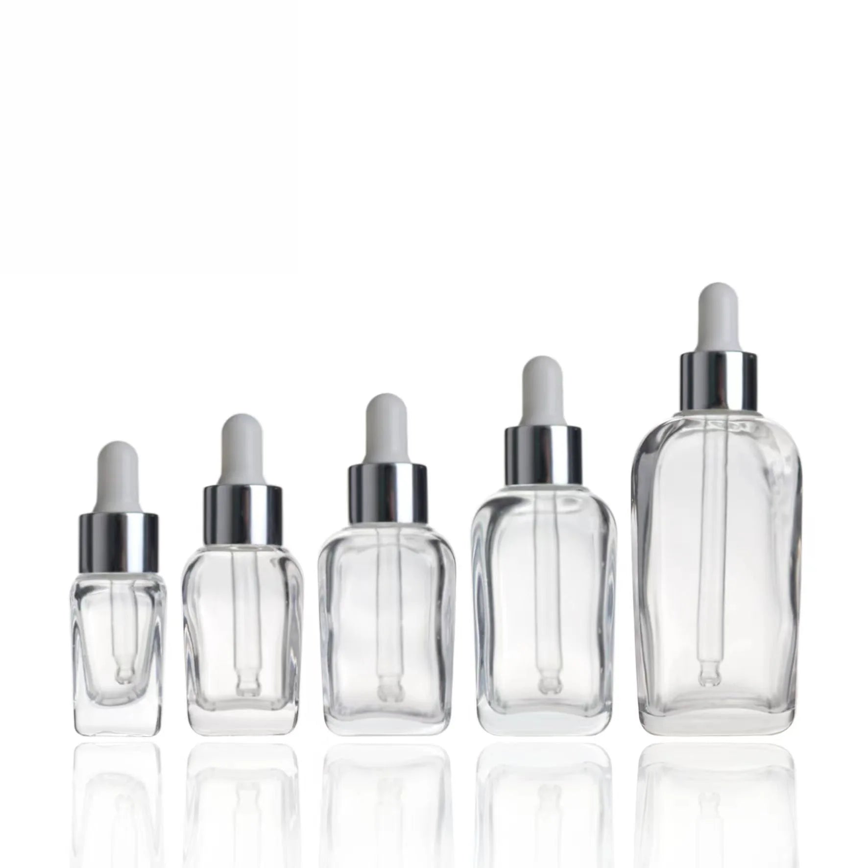 Square Glass Cosmetic Oil Serum Dropper Bottle 10ml 20ml 30ml 50ml 100ml Capacities for Essential Oils