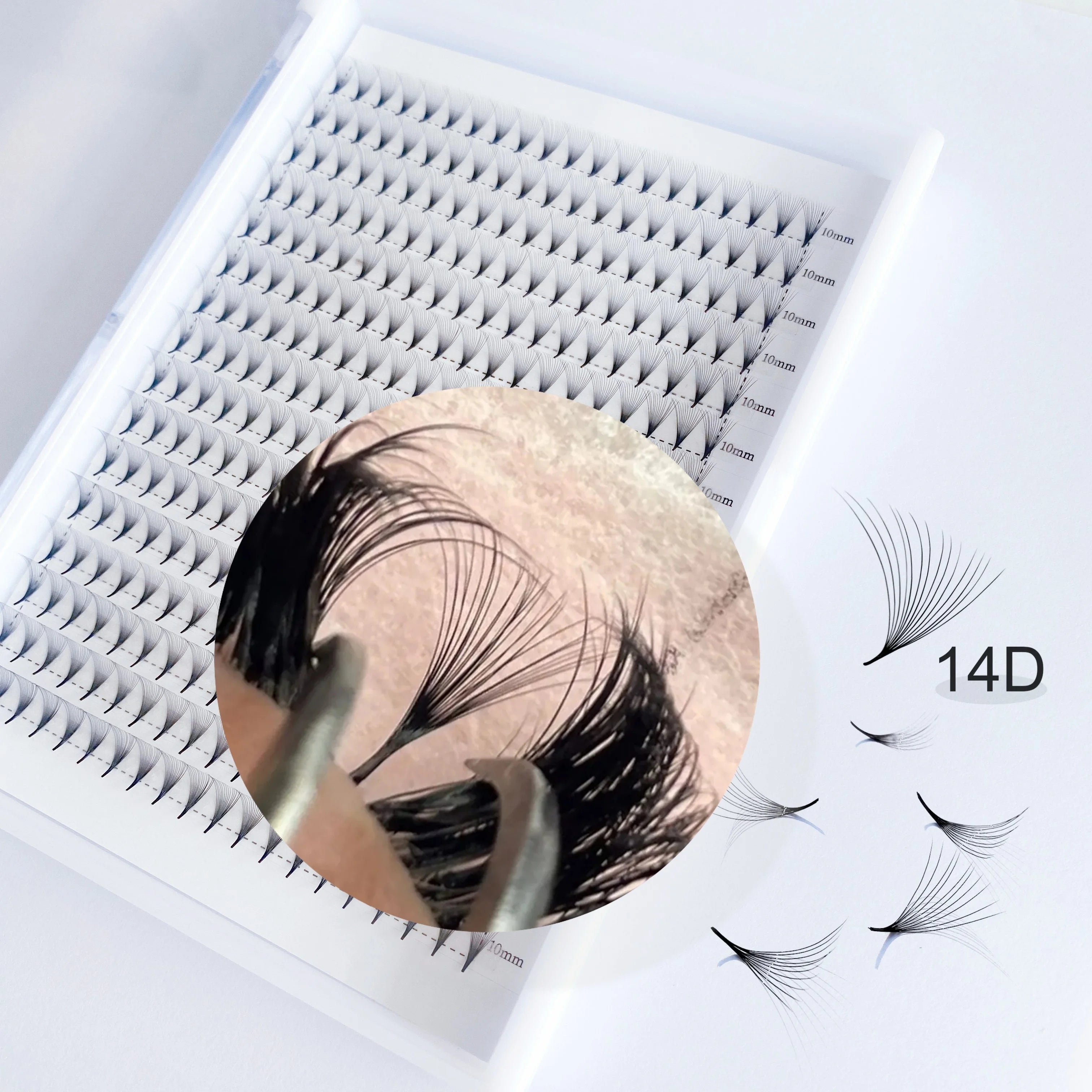 Large Tray 320 Premade Volume Fans Pointy Base with Slim Tips Heat Bonded PTB Material 8-17mm Length for Eyelash Extensions
