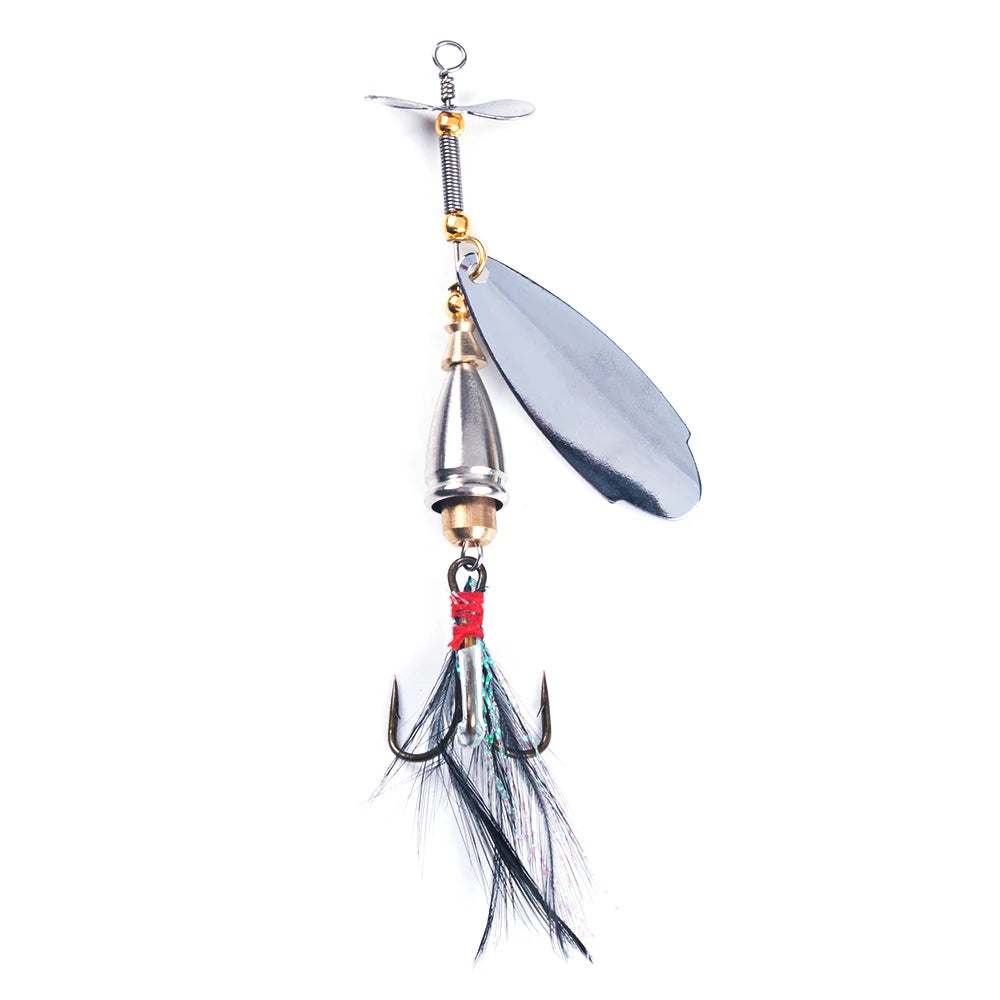 Wholesale SP153 9cm 11g Metal Spinner Baits Spoon Fishing Lures with Feather Hook