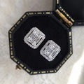 Huitan New Design Sliver Color Cubic Zircon Earrings Women Ladies Rectangle Shaped Stud Earrings for Wedding Engagement