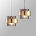 Modern Style LED Cylinder Lamp Bronze Gray Glass with Metal Ce Approved for Park Restaurant  Brass Pendant Light