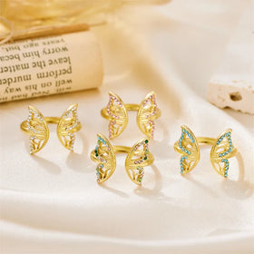 Simple Creative Butterfly Zircon Stainless Steel Ring Fashion Trend 18k Gold Jewelry Titanium Steel Ring