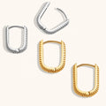 Dingran New Trending Personalised Gold Plated Stainless Steel U Shape Engraved Texture Huggie Earrings