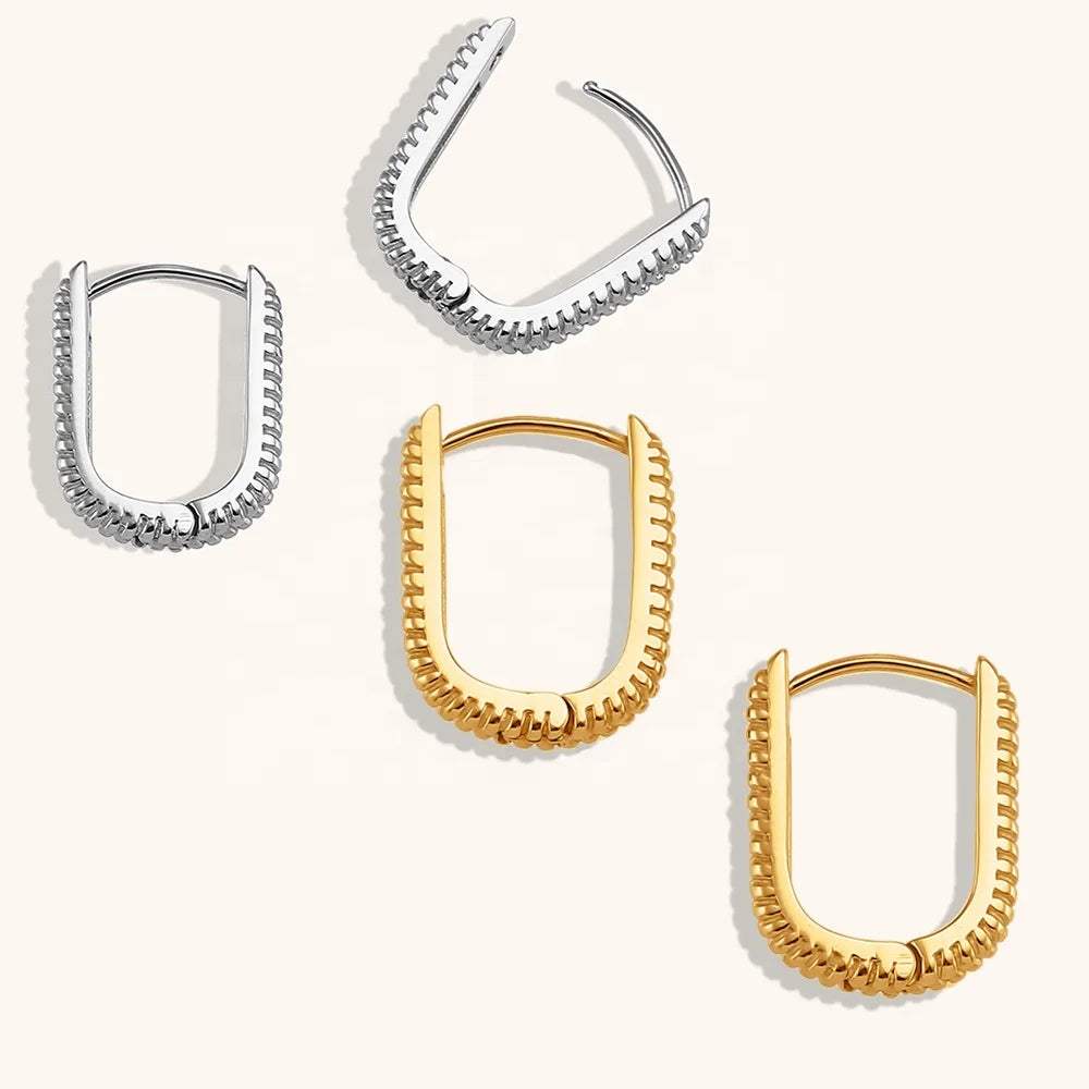 Dingran New Trending Personalised Gold Plated Stainless Steel U Shape Engraved Texture Huggie Earrings