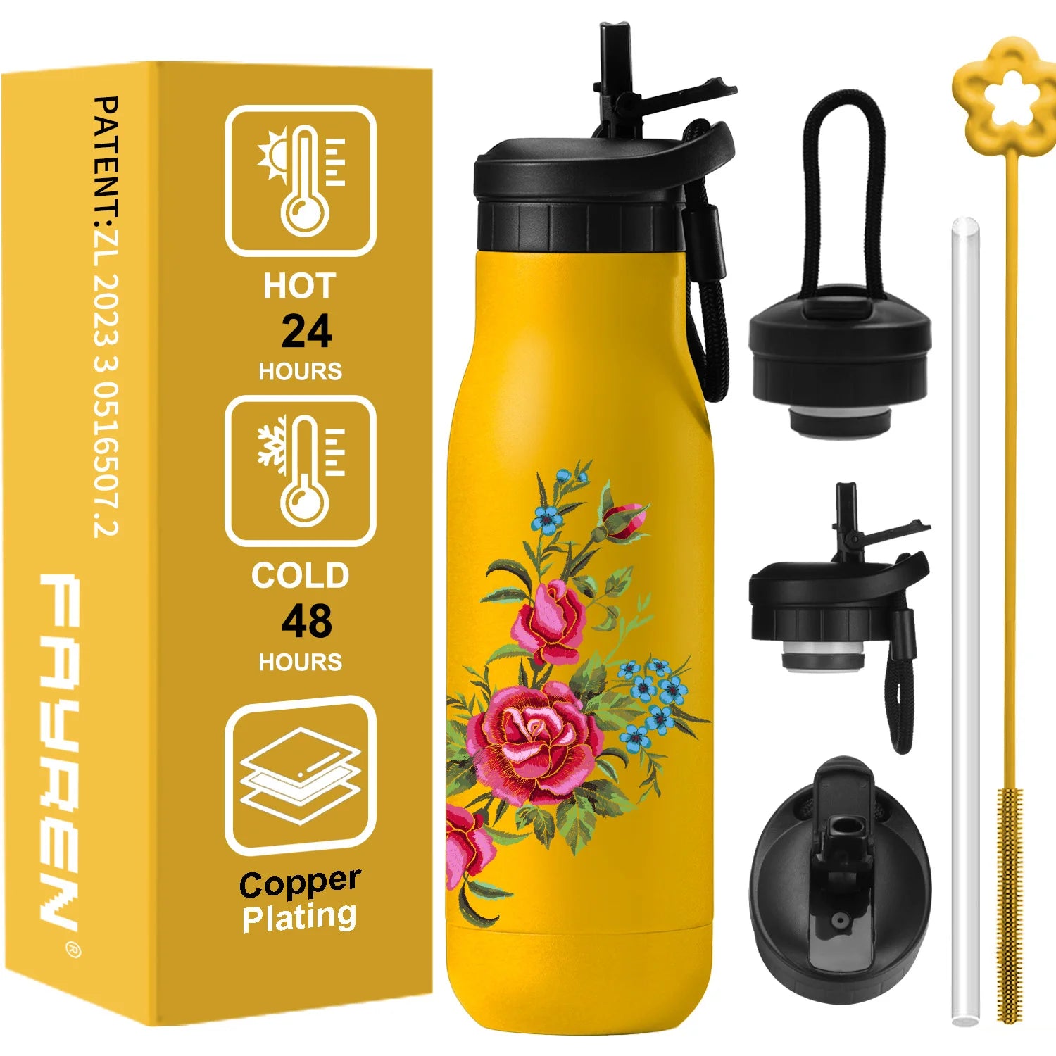 New Design Custom Powder Coated Stainless Steel Water Bottle Vacuum Insulated Gym Sport Water Bottle with Straw Lid Handle Rope