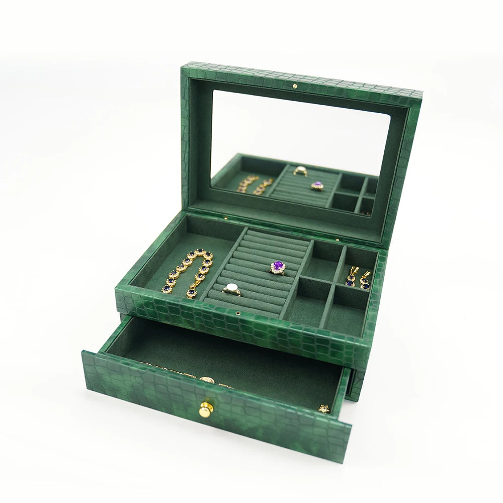 Wholesale Luxury Large Capacity PU Leather Storage Custom Logo Velvet Wood/MDF Drawer Necklace Wholesale Luxury PU Leather