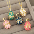 Wholesale Ladies 18K 24K Western Gold Plated Brass Necklaces Nickle Free Drop Shape Pattern Fine Chains Colorful Enamel Egg
