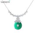 LUOTEEMI Green Round Jard Pure Stone Necklace Brass Chain Pendant Necklace for Women GIfts Wholesale MegaBDM