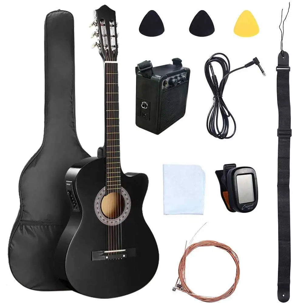 HUASHENG 38 Inch High Gloss Acoustic Electric Guitar OEM ODM Manufactory Cutaway Guitar Electric Acoustic with BagAccessories