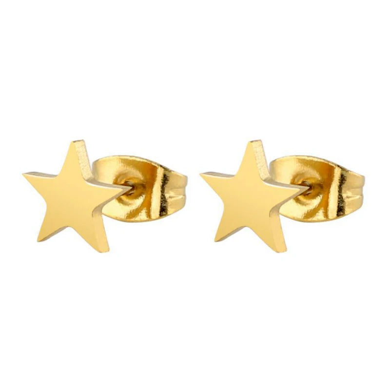 Fashion 18K Gold Silver Rose Plated Women Charm Pentagram Five-Pointed Star Stainless Steel Stud Earring Jewelry