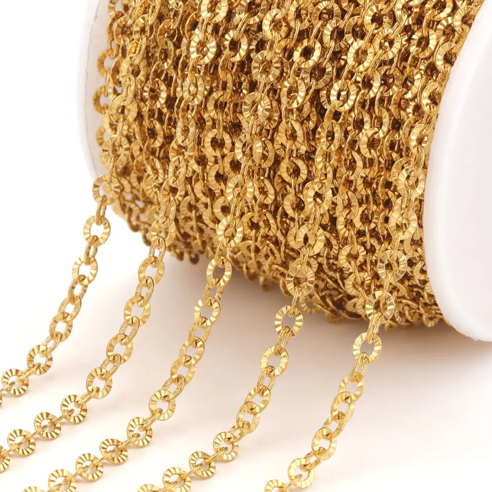 Stainless Steel Sunflower Chain with Cross O-Shaped Embossed Titanium Vacuum Plated Gold DIY Necklace Jewelry Components