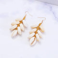 Wholesale Bulk Handmade Dainty Boho Sea Shell Beads Brass Alloy Gold Dangle Drop Earrings for Children's Wedding Anniversary