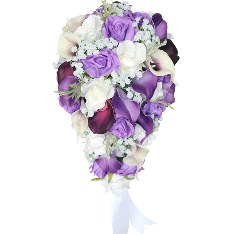 Morili Purple Calla Lily Waterdrop Falls Bride Holding Flower Wedding Bouquet Simulation Flowers Bouquet for Bridal  MB4