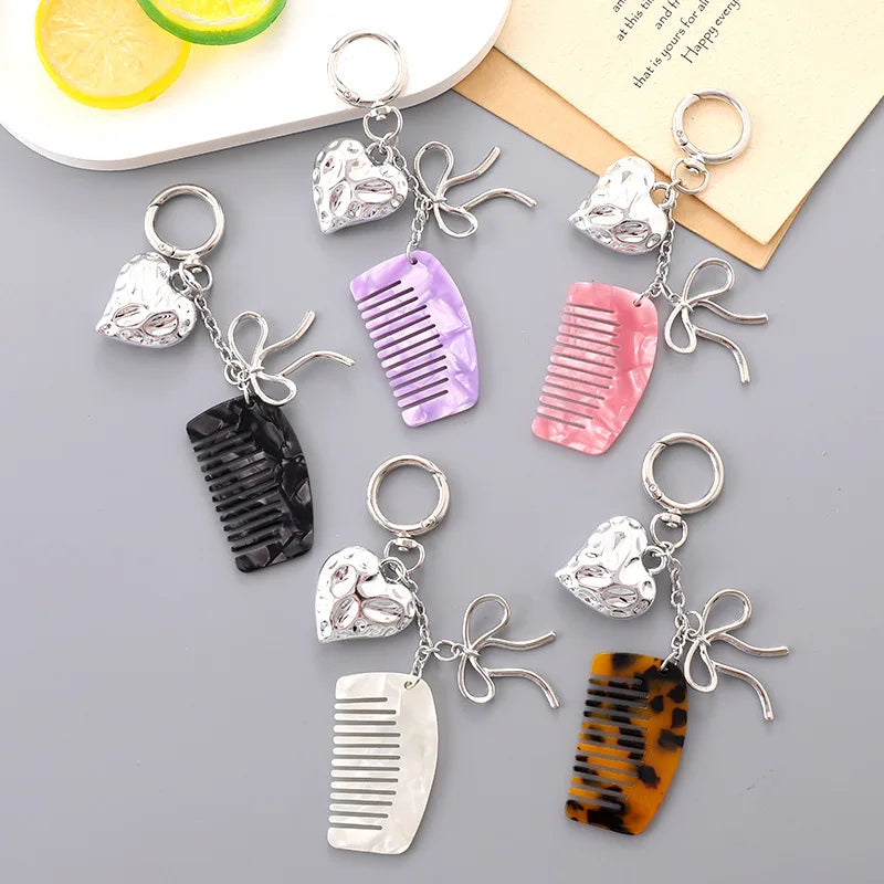 Exquisite Mini Anti Static Detangler Acetic Acid Hair Comb Leopard Marble Cellulose Acetate Comb With Keychain