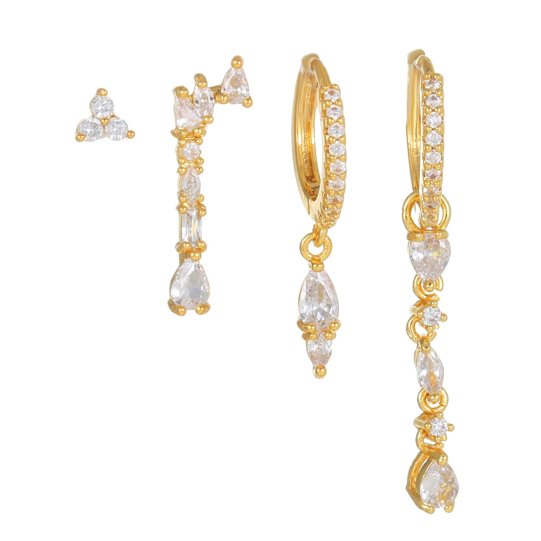 S925 Silver Earrings Fashion Geometric Shape Zircon Ear Studs Buckle Drop Earrings Set Jewelry No Fade Women 18k Gold Brass