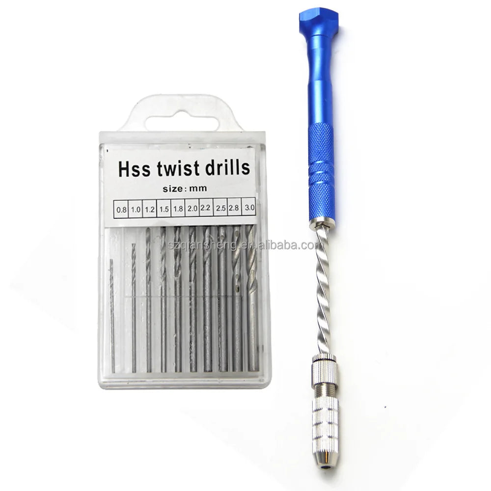 Semi-automatic Mini Hand Drill With10pcs Twist Drill Bits 0.5-3mm