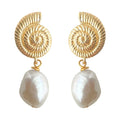 New Fashion Sea Snail Design Freshwater Baroque Pearl Pendant Earrings for Women