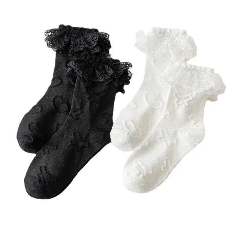 Custom Fashion Women Tube Socks Lace Pile Socks White Princess Lolita Women JK Socks