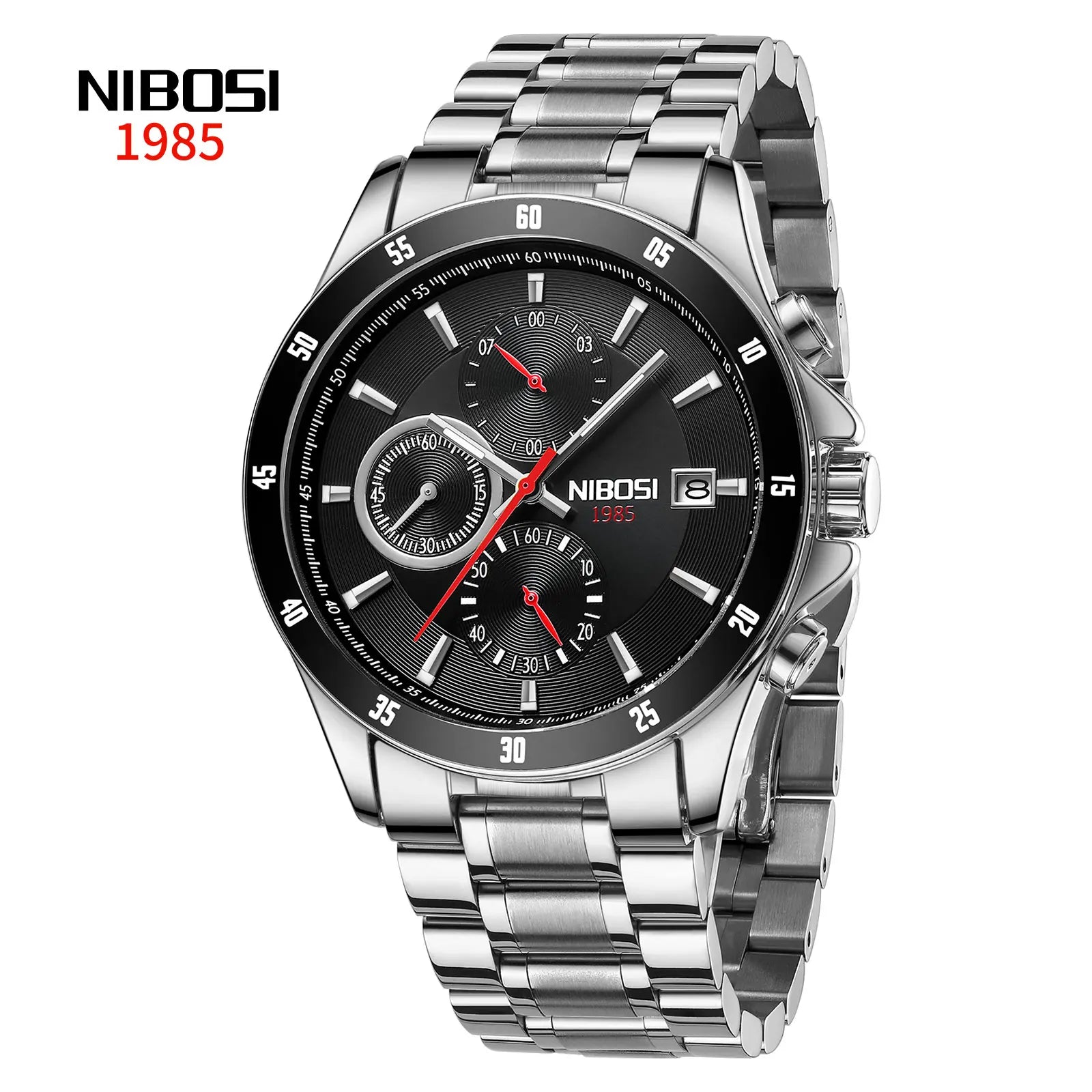 50pcs Custom Logo NIBOSI 2530 Custom Chronograph Jam Tangan Pria Stainless Calender Timer Casual Watches