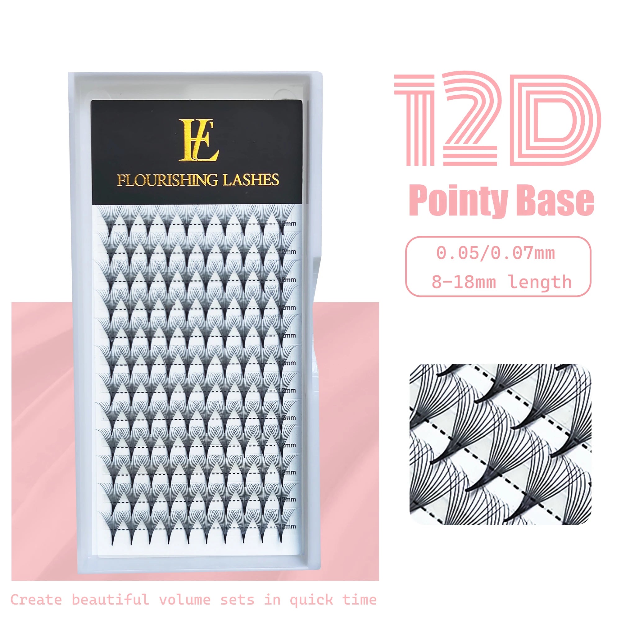 Promade Handmade Super Soft 12D Fans False Eyelashes 5D/3D/20D 10mm/15mm/18mm Lengths C/D Curl Short Stem Korean PBT Fibers