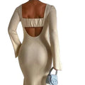 Elegant A-Line Beige White Ladies Casual Knitted Dress New Arrival Viscose Material for Autumn Natural Waistline