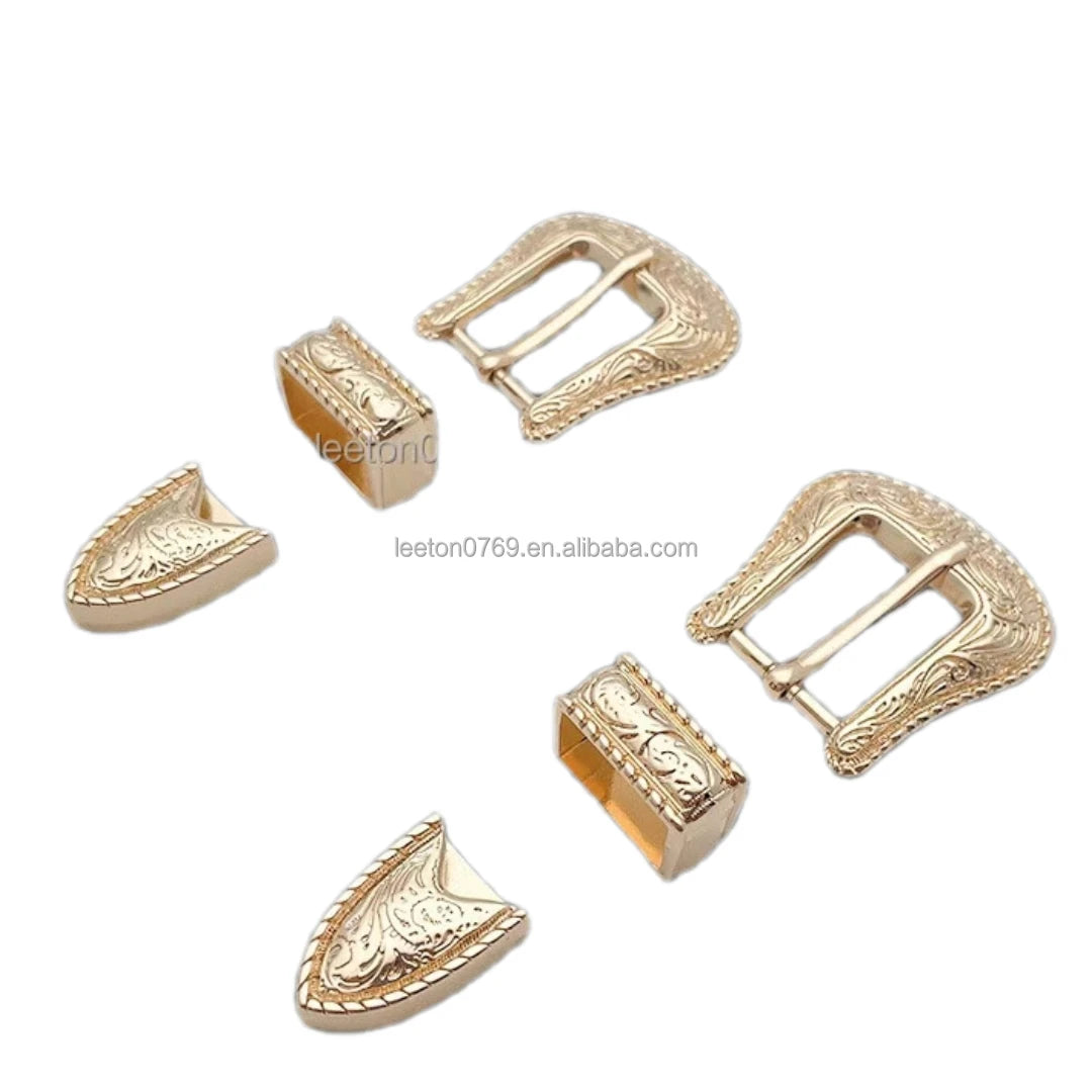 Stock Supply Zinc Alloy 20mm Gold Three-piece Belt Buckle Retro Style Women Belt Pin Buckle for Bag Parts