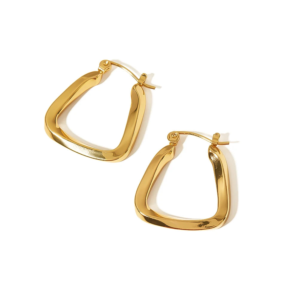 Vintage 18K Stainless Steel French Minimalist Thick Triangle Geometric Irregular U-Shaped Hoop Earrings for Women Earrings