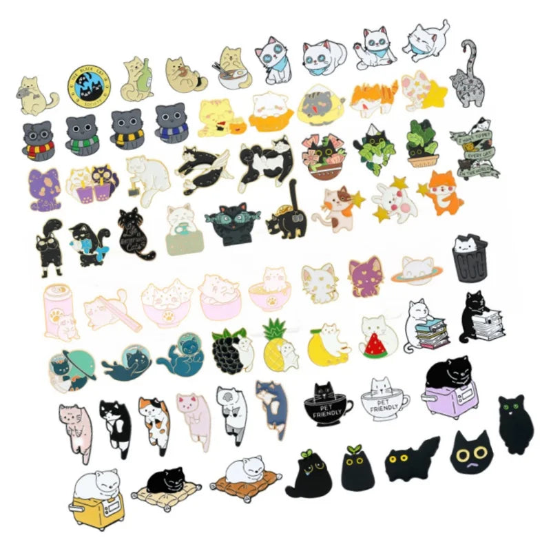 Cartoon Reading Kitty Funny Naughty Running Pet Sleeping Black Cat Pins