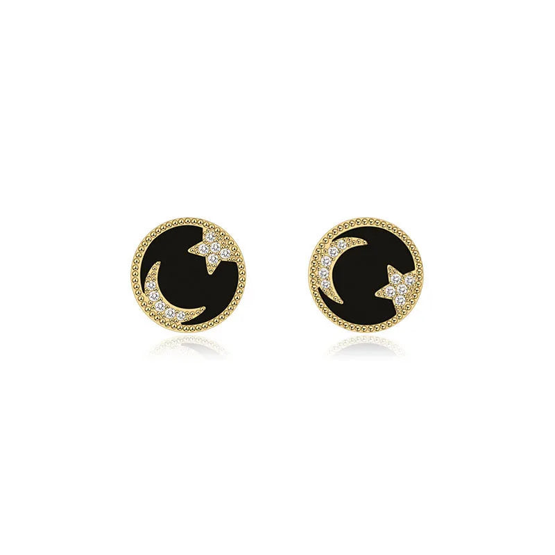 Women's 925 Sterling Silver Crystal Star and Moon Earrings Simple Fashion Wedding Jewelry Accessories