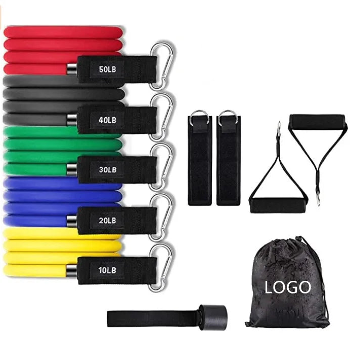 Hot Selling Fitness Exercises 11pcs 150lbs Heavy Latex Resistance Band and Resistance Band Set 2021 MegaBDM