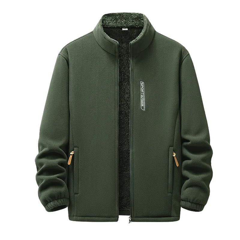 Men Winter Warm Fleece Jacket Solid Color Full Zipper Super Soft Microfiber Polar Fleece Jacket for Hiking Camping