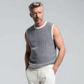 Men's Lightweight Herringbone Crew-Neck Sweater Vest Knitted Weaving Method for Spring