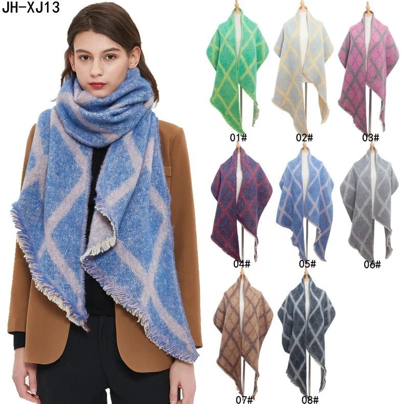 Landfond Accessory 2023 New Style Winter Scarf Fall Plaid Scarf Knit Oversized Large Triangle Scarf for Women Warm Shawl Wrap