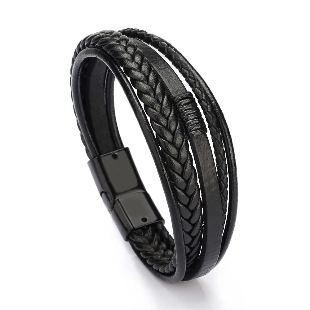 Cowhide Rope Braided Mens Leather Bracelet With Buckle Alloy Magnetic Buckle Bracelet