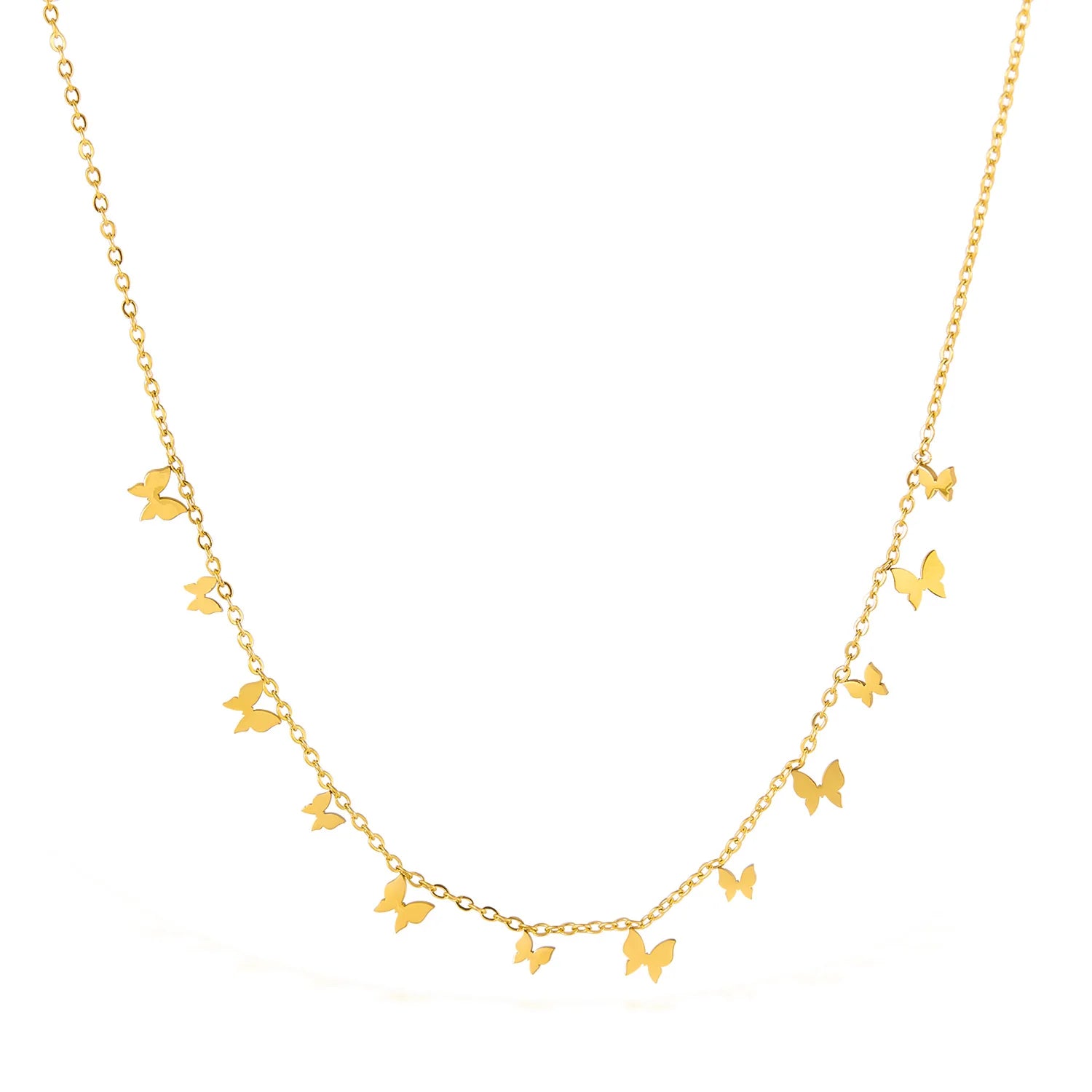 QUSEDINY Dainty 316L Titanium Steel 18K Gold Plated Shiny Stainless Steel Necklace Classic Butterfly Diamond Jewelry Trendy