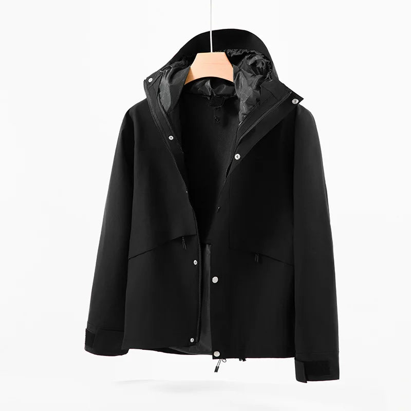Autumn Winter Casual Warm Waterproof Breathable Two-Piece Couplet Stand Canvas Jacket Color Matching Liner for Outdoor Group